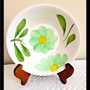 Alco Large‎ Serving Bowl 9"x3" Deep Hand Painted Green Flower Retro Mother's Day
